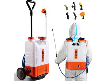 VEVOR Accu Rugspuit 15 Liter met Verrijdbaar Onderstel - Wit/Oranje
