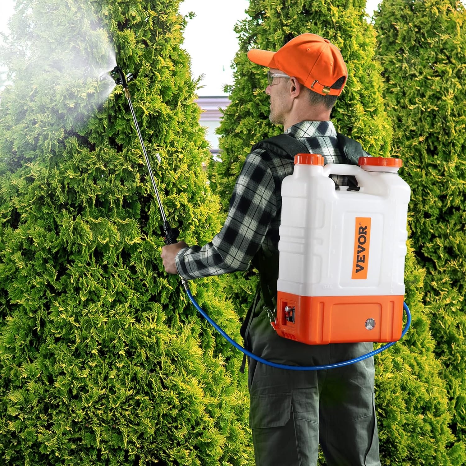 VEVOR Accu Rugspuit 15 Liter met Verrijdbaar Onderstel - Wit/Oranje