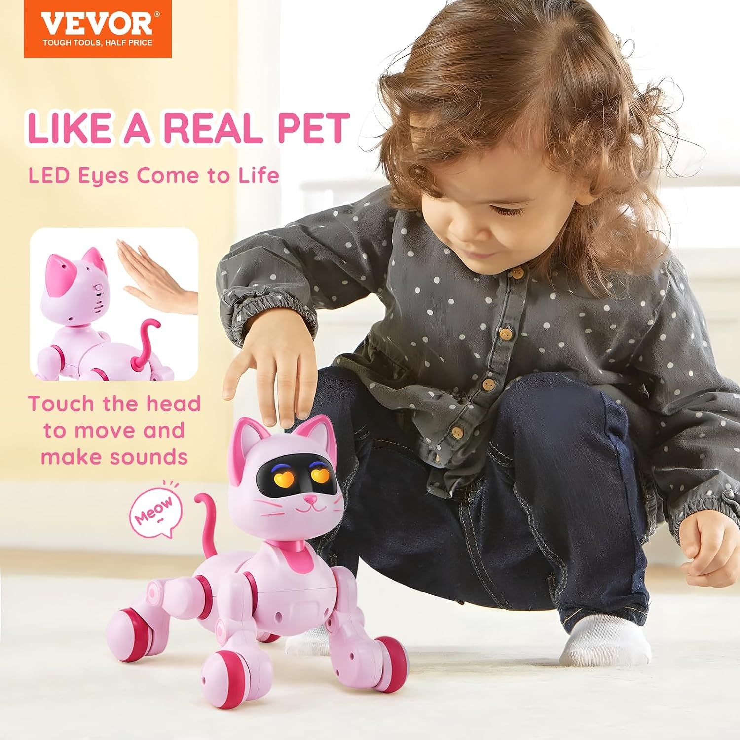VEVOR Interactieve Robot Kat - Roze - 21 x 18 x 22 cm - Programmeerbaar speelgoed