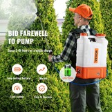 VEVOR Accu Rugspuit 15 Liter met Verrijdbaar Onderstel - Wit/Oranje