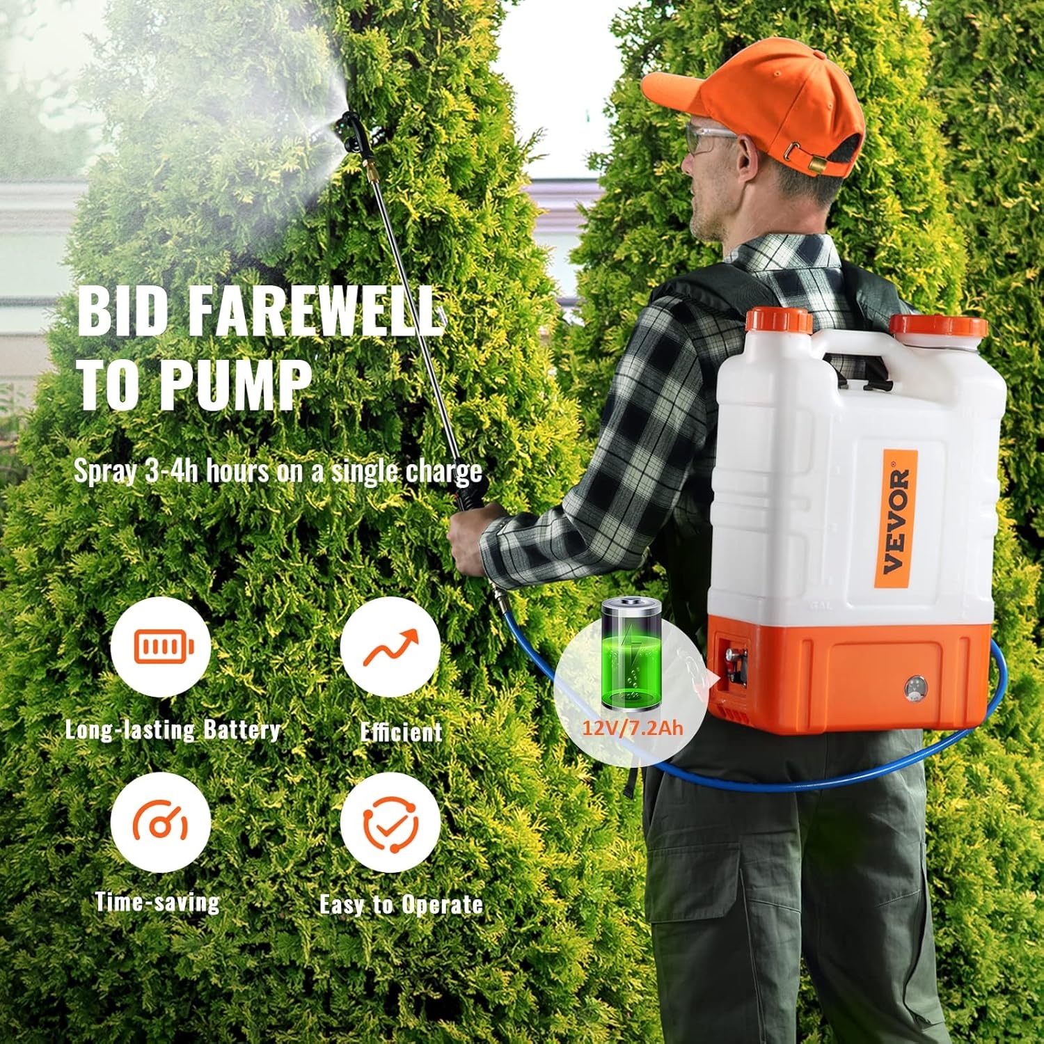 VEVOR Accu Rugspuit 15 Liter met Verrijdbaar Onderstel - Wit/Oranje