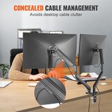 VEVOR Dubbele monitorbevestiging, ondersteunt 13"-35" schermen, volledig verstelbare gasveer monitorarm, houdt tot 24 lbs per arm, computerstandaard met C-klem/doorvoertule montagebasis,