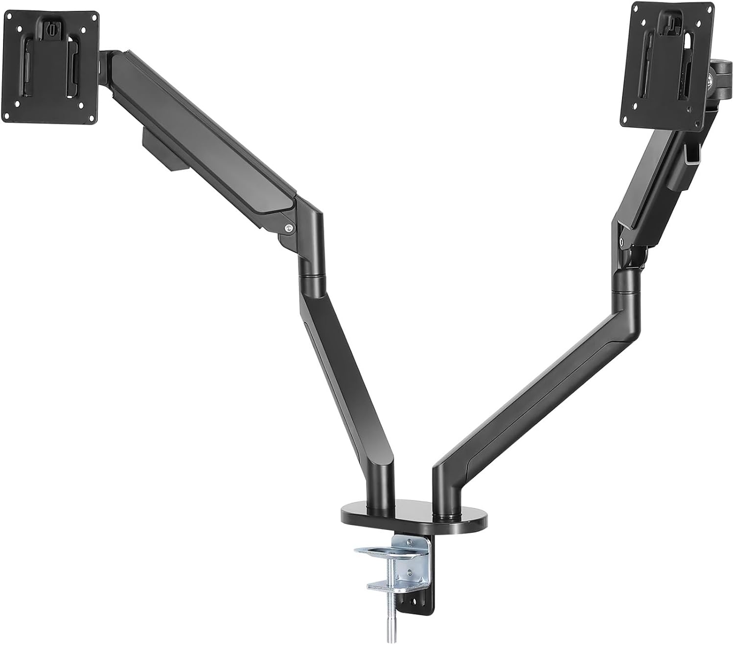 VEVOR Dubbele monitorbevestiging, ondersteunt 13"-35" schermen, volledig verstelbare gasveer monitorarm, houdt tot 24 lbs per arm, computerstandaard met C-klem/doorvoertule montagebasis,
