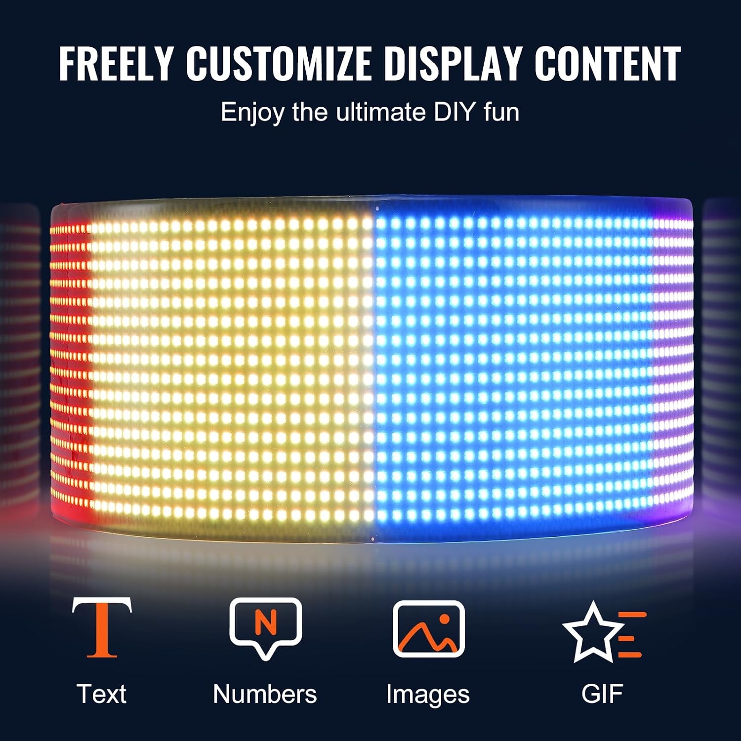 VEVOR Programmeerbaar LED-bord, P6 Full Color LED Scrolling Panel, DIY Custom Tekst Animatie Patroon Display Board, Bluetooth APP Controle Bericht Winkelbord voor Winkel Zakenauto Reclame, 27"x5"