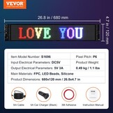VEVOR Programmeerbaar LED-bord, P6 Full Color LED Scrolling Panel, DIY Custom Tekst Animatie Patroon Display Board, Bluetooth APP Controle Bericht Winkelbord voor Winkel Zakenauto Reclame, 27"x5"