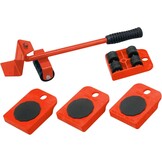 Meister 419900 Transportrollerset, 150 kg Draagkracht, Anti-Slip Coating, Laadkrik, 4 Meubelrollers en Lastheffers, Rood