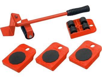 Meister 419900 Transportrollerset, 150 kg Draagkracht, Anti-Slip Coating, Laadkrik, 4 Meubelrollers en Lastheffers, Rood