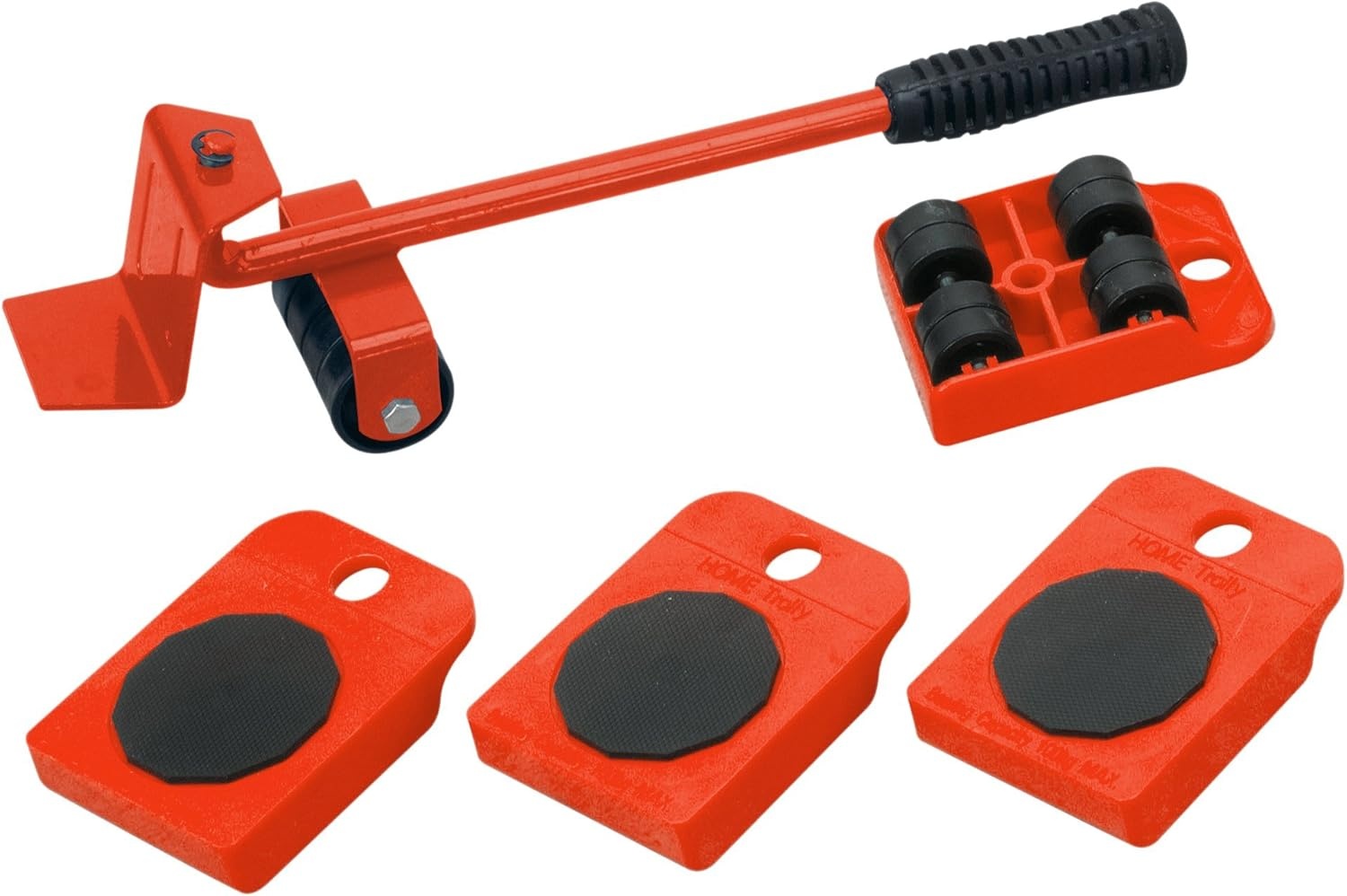 Meister 419900 Transportrollerset, 150 kg Draagkracht, Anti-Slip Coating, Laadkrik, 4 Meubelrollers en Lastheffers, Rood