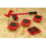 Meister 419900 Transportrollerset, 150 kg Draagkracht, Anti-Slip Coating, Laadkrik, 4 Meubelrollers en Lastheffers, Rood