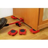 Meister 419900 Transportrollerset, 150 kg Draagkracht, Anti-Slip Coating, Laadkrik, 4 Meubelrollers en Lastheffers, Rood