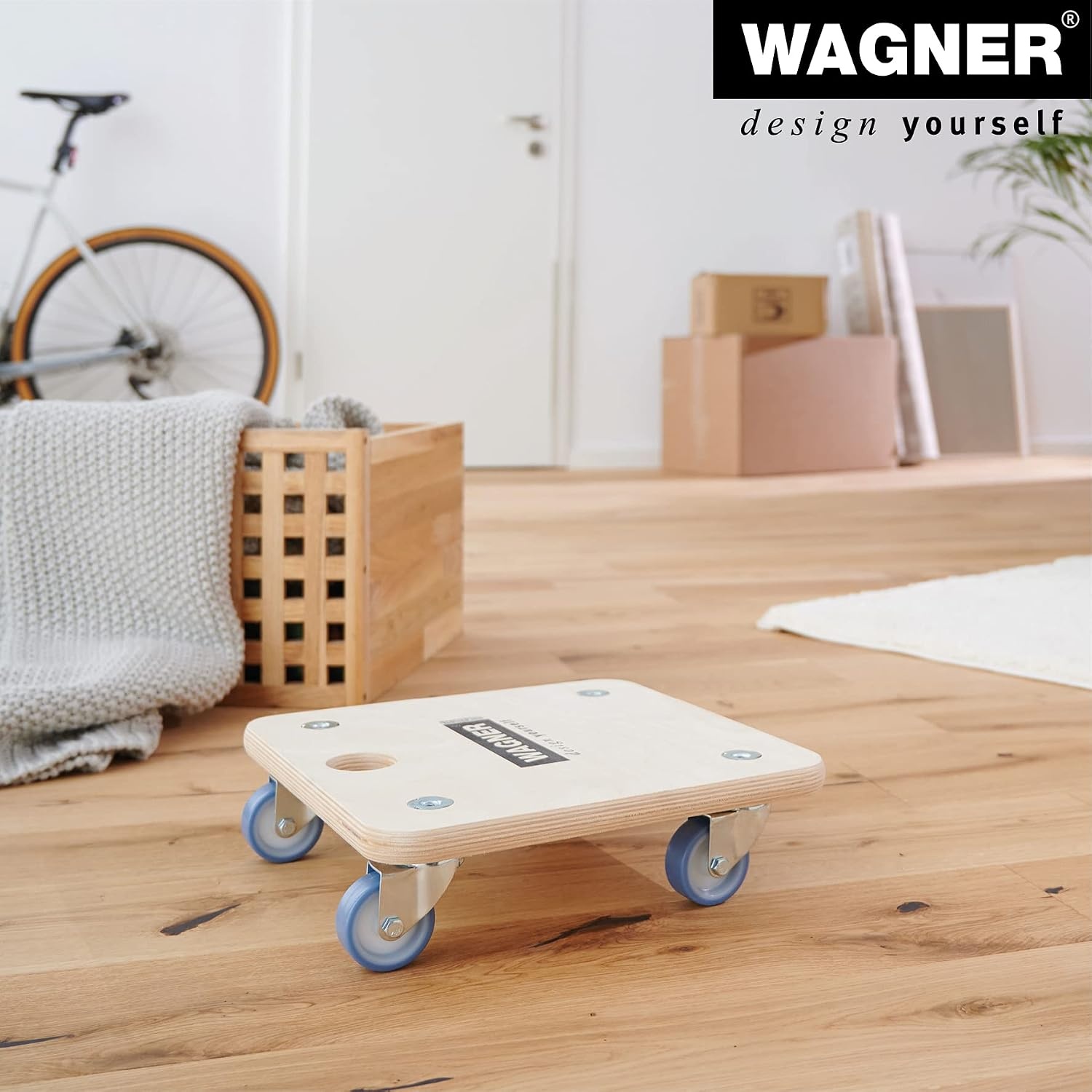 WAGNER Transport dolly MM 1353 I 29 x 29 cm - voor onhandelbare voorwerpen, apparatuur & meubels I draagvermogen 250 kg I grijpgat I zeer mobiel I FSC®-gecertificeerd - 20135301 - Maat (L) 29 x (B) 29 x (H) 8,5 cm