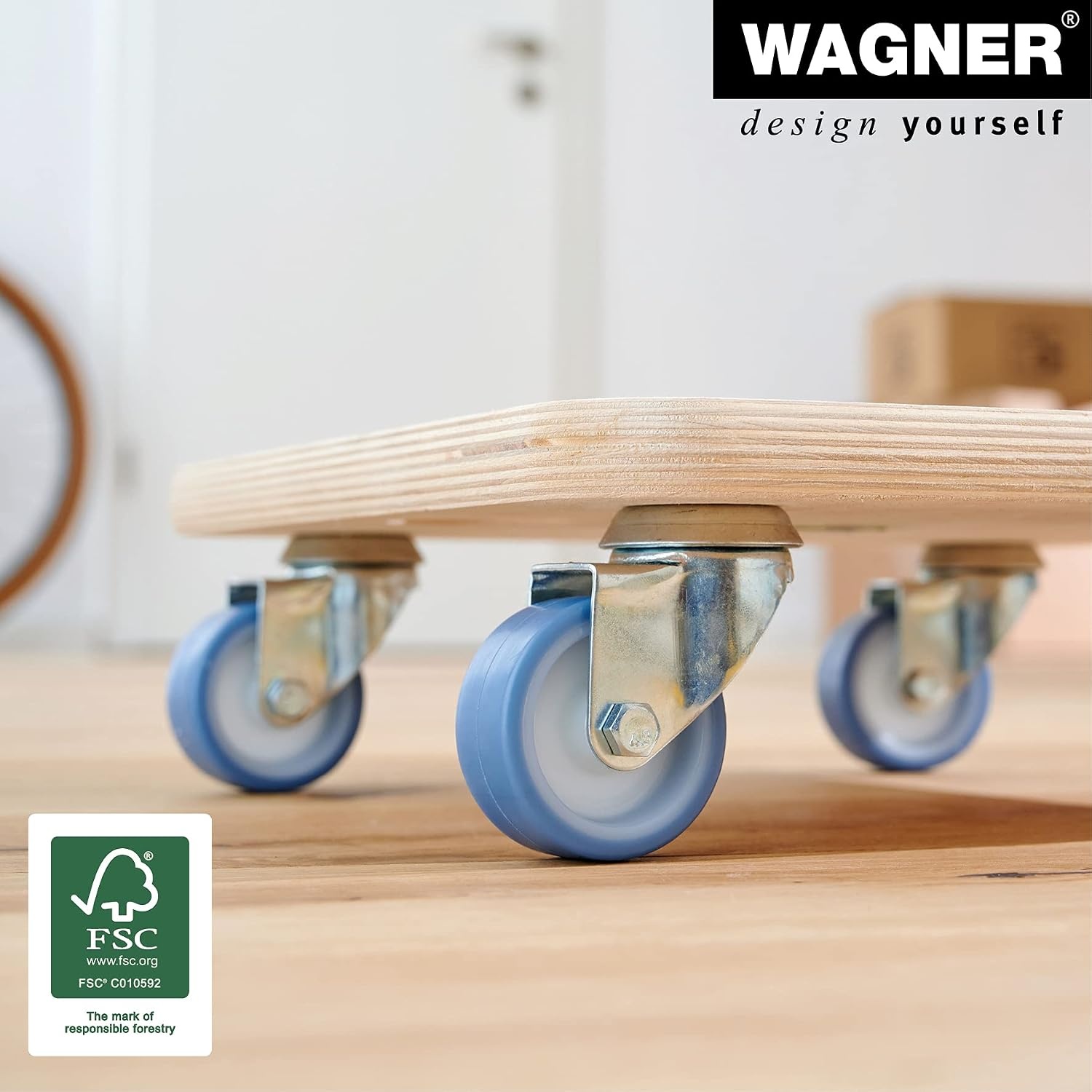 WAGNER Transport dolly MM 1353 I 29 x 29 cm - voor onhandelbare voorwerpen, apparatuur & meubels I draagvermogen 250 kg I grijpgat I zeer mobiel I FSC®-gecertificeerd - 20135301 - Maat (L) 29 x (B) 29 x (H) 8,5 cm