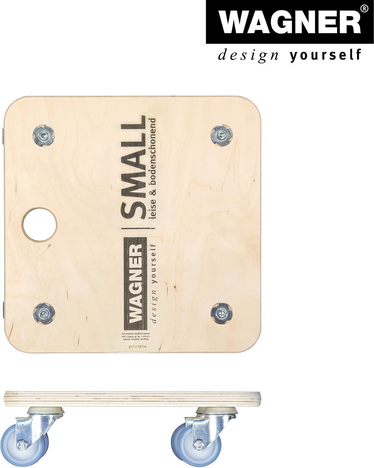 WAGNER Transport dolly MM 1353 I 29 x 29 cm - voor onhandelbare voorwerpen, apparatuur & meubels I draagvermogen 250 kg I grijpgat I zeer mobiel I FSC®-gecertificeerd - 20135301 - Maat (L) 29 x (B) 29 x (H) 8,5 cm