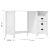 vidaXL Hill Bureau Massief Grenenhout - Wit met 54% Korting!