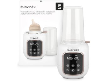 Suavinex, 2-in-1 flessenwarmer en sterilisator, steriliseert flesjes en fopspeen, opwarmen en ontdooien van flessen, moedermelk en dranken, met snelmodus en automatische uitschakeling, eenvoudig te