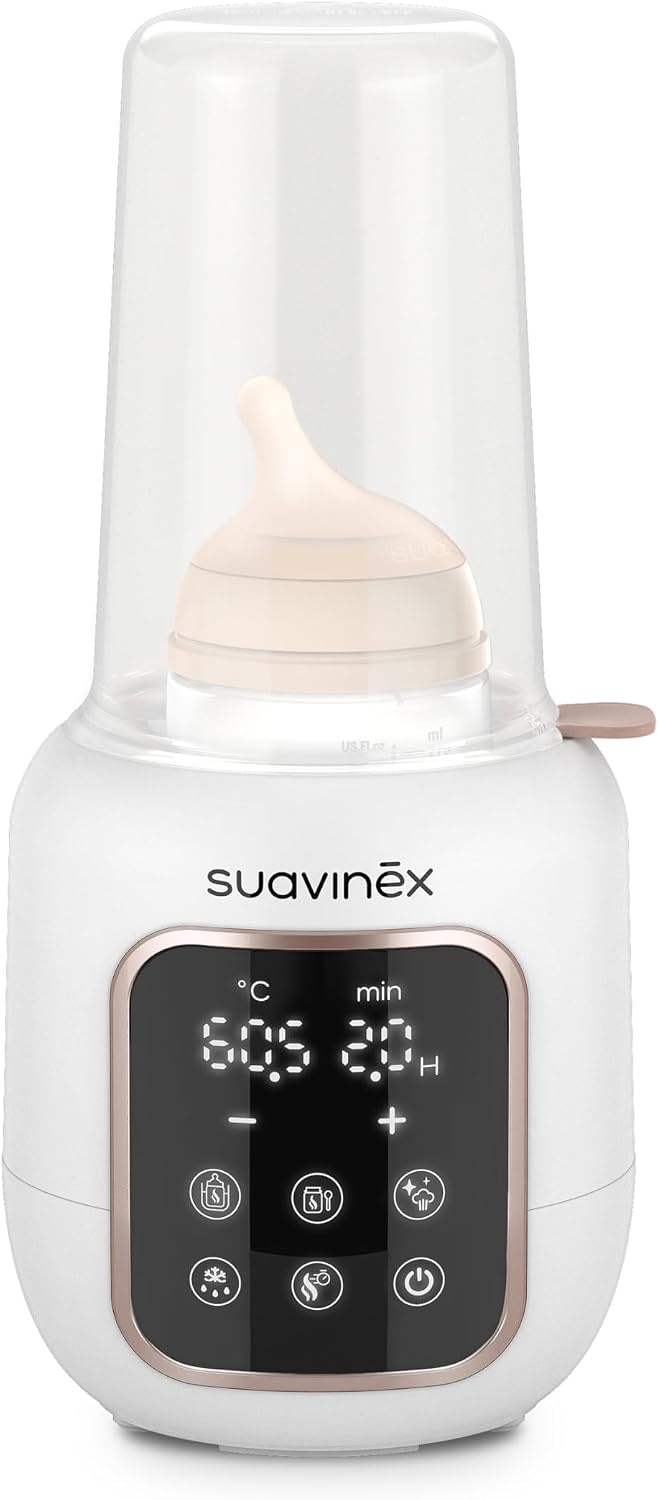Suavinex, 2-in-1 flessenwarmer en sterilisator, steriliseert flesjes en fopspeen, opwarmen en ontdooien van flessen, moedermelk en dranken, met snelmodus en automatische uitschakeling, eenvoudig te