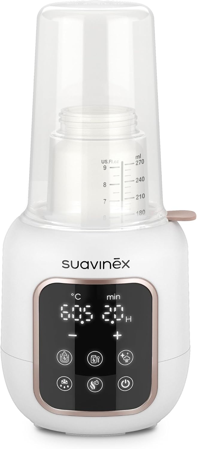 Suavinex, 2-in-1 flessenwarmer en sterilisator, steriliseert flesjes en fopspeen, opwarmen en ontdooien van flessen, moedermelk en dranken, met snelmodus en automatische uitschakeling, eenvoudig te