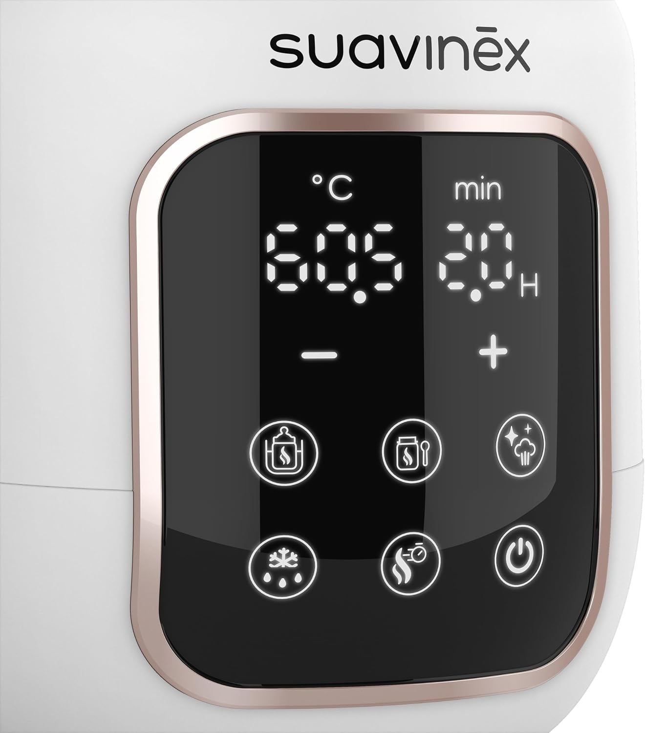 Suavinex, 2-in-1 flessenwarmer en sterilisator, steriliseert flesjes en fopspeen, opwarmen en ontdooien van flessen, moedermelk en dranken, met snelmodus en automatische uitschakeling, eenvoudig te