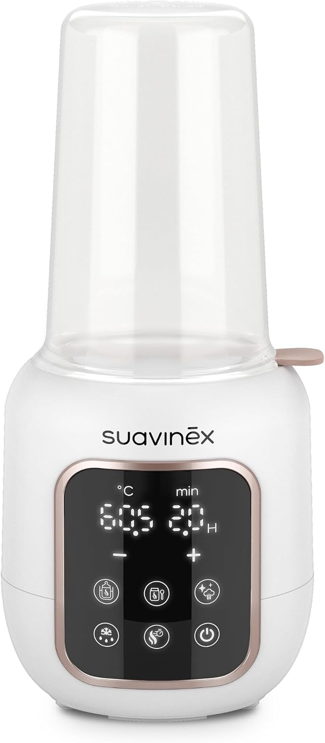 Suavinex, 2-in-1 flessenwarmer en sterilisator, steriliseert flesjes en fopspeen, opwarmen en ontdooien van flessen, moedermelk en dranken, met snelmodus en automatische uitschakeling, eenvoudig te