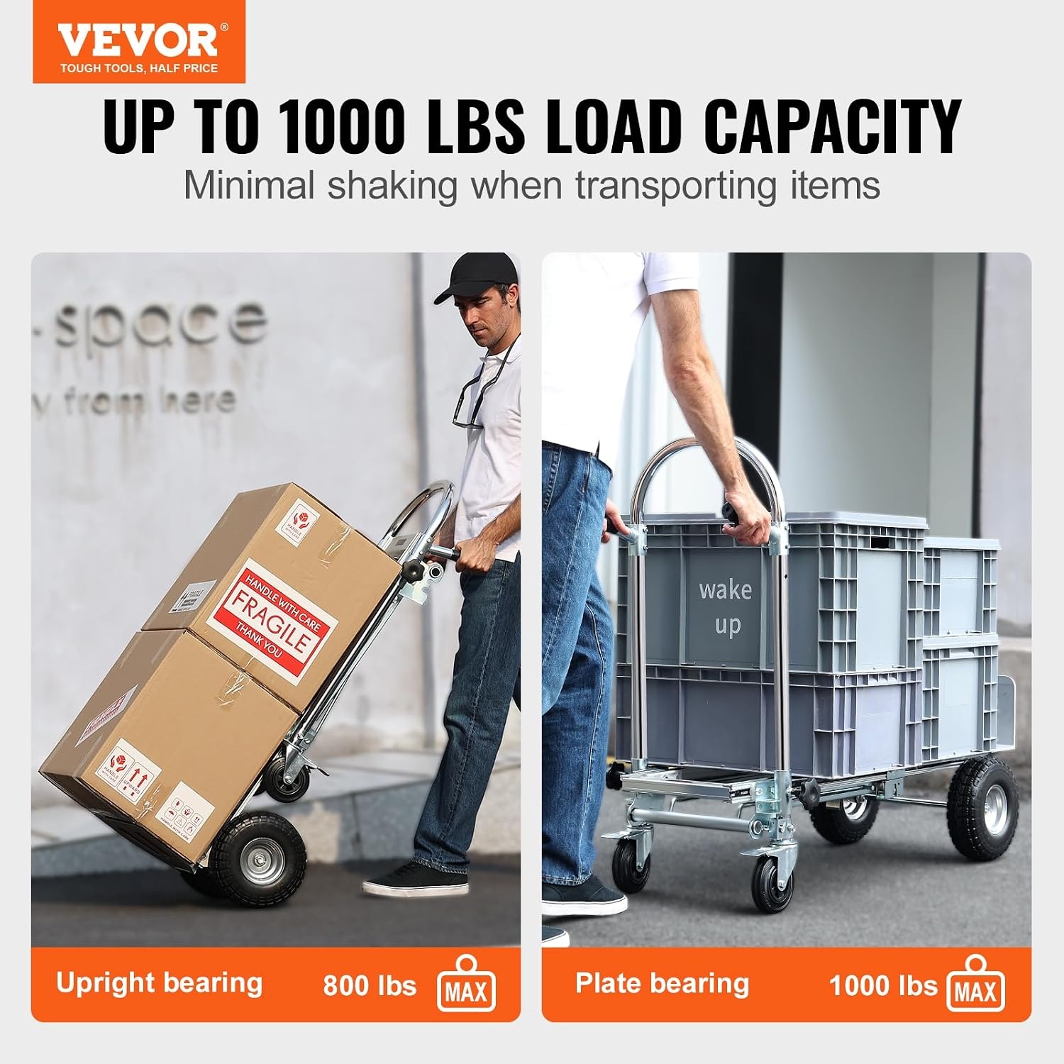 VEVOR Aluminium 4-in-1 Folding Truck, Hand Truck, Moving Truck, Load Capacity 454 kg, Hand Truck, Convertible in Platform Truck, Rubber Wheels PU, for Transport, Warehouse, Goods