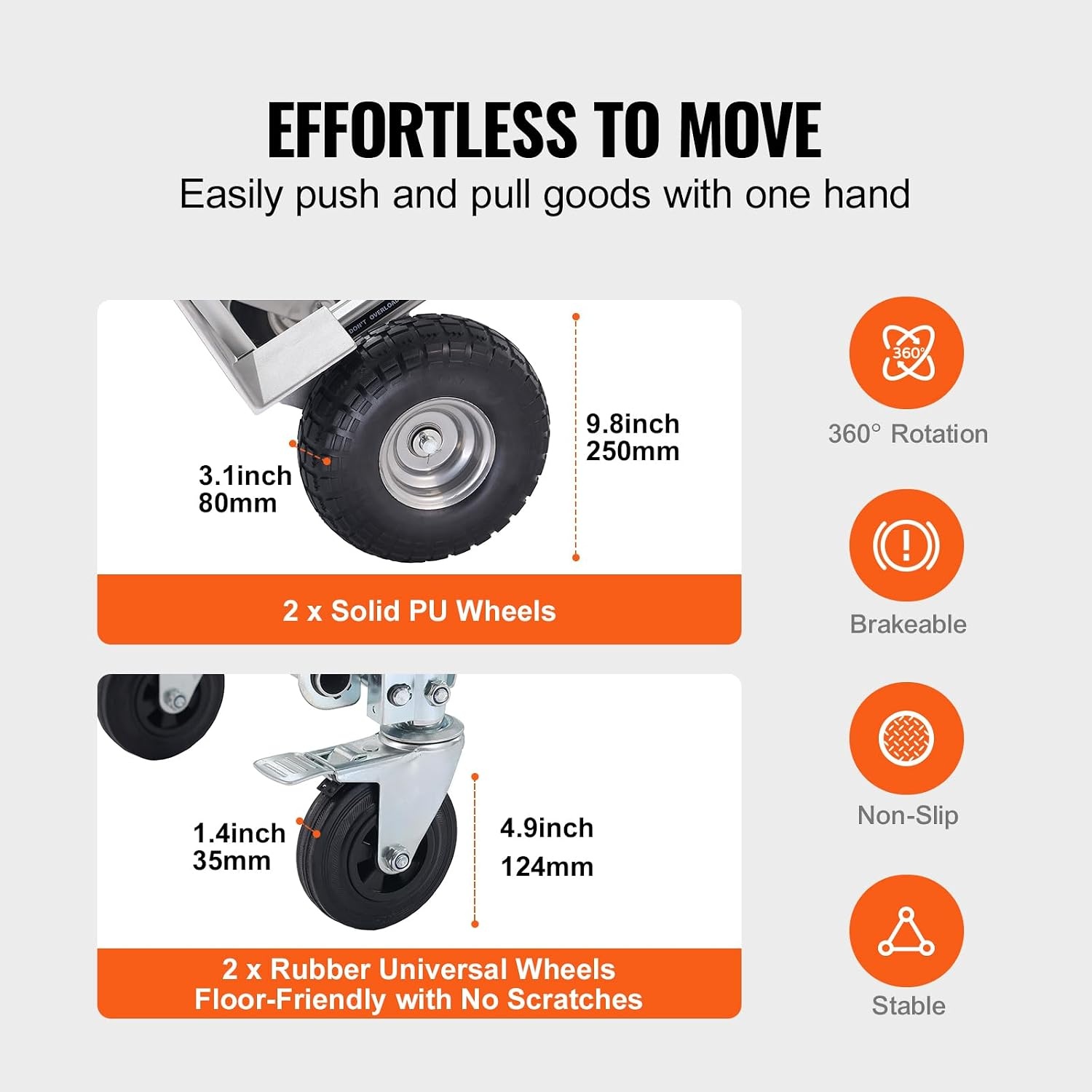 VEVOR Aluminium 4-in-1 Folding Truck, Hand Truck, Moving Truck, Load Capacity 454 kg, Hand Truck, Convertible in Platform Truck, Rubber Wheels PU, for Transport, Warehouse, Goods