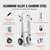 VEVOR Aluminium 4-in-1 Folding Truck, Hand Truck, Moving Truck, Load Capacity 454 kg, Hand Truck, Convertible in Platform Truck, Rubber Wheels PU, for Transport, Warehouse, Goods