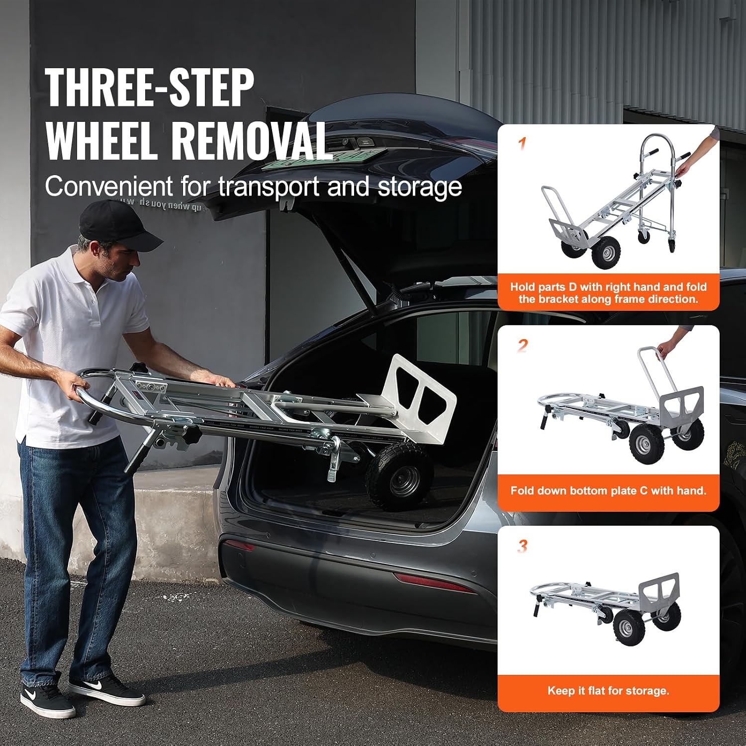 VEVOR Aluminium 4-in-1 Folding Truck, Hand Truck, Moving Truck, Load Capacity 454 kg, Hand Truck, Convertible in Platform Truck, Rubber Wheels PU, for Transport, Warehouse, Goods