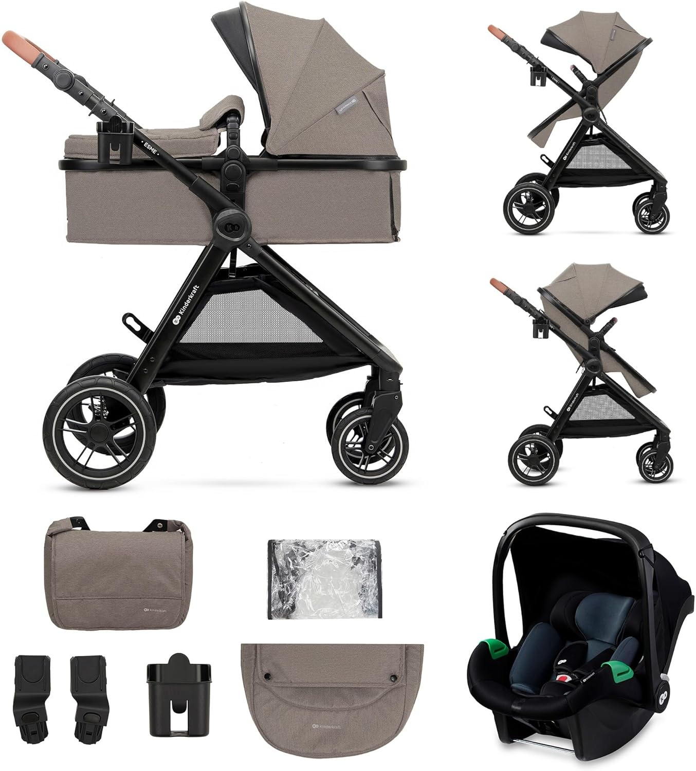 Kinderkraft ESME Mink Pro I-Size 3-in-1 Kinderwagen met Autostoeltje - Beige