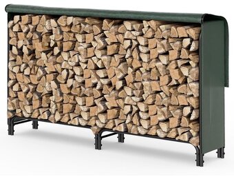 VOUNOT Metalen brandhoutrek voor buiten, rek voor brandhout voor buiten, brandhoutrek voor buiten met waterdichte hoes, 200 x 116 x 36 cm, zwart