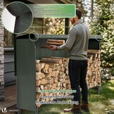 VOUNOT Metalen brandhoutrek voor buiten, rek voor brandhout voor buiten, brandhoutrek voor buiten met waterdichte hoes, 200 x 116 x 36 cm, zwart