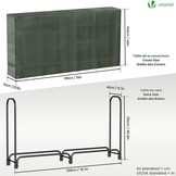 VOUNOT Metalen brandhoutrek voor buiten, rek voor brandhout voor buiten, brandhoutrek voor buiten met waterdichte hoes, 200 x 116 x 36 cm, zwart