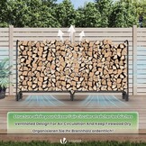 VOUNOT Metalen brandhoutrek voor buiten, rek voor brandhout voor buiten, brandhoutrek voor buiten met waterdichte hoes, 200 x 116 x 36 cm, zwart