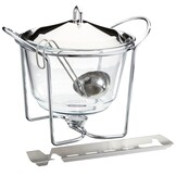 APS 65065 vuurtang punchset, suikertang, glazen kom, roestvrijstalen deksel, hoogglans gepolijst, warmer, verchroomd, opscheplepel, voor ca. 4 liter
