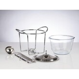 APS 65065 vuurtang punchset, suikertang, glazen kom, roestvrijstalen deksel, hoogglans gepolijst, warmer, verchroomd, opscheplepel, voor ca. 4 liter