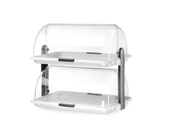 HENDI Buffet vitrine, dubbel, transparante roldeksels, van beide zijden toegang, buffet display, presentatie display, 380x260x(H)355mm, polystyreen