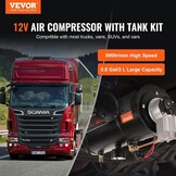 VEVOR 12V Air Compressor Set with Tank 3L, Air Compressor Set, Air Compressor Set, 90-120 PSI Working Pressure, Integrated Air Compressor System for Train Air Horn, Tyre Inflating, Trucks,