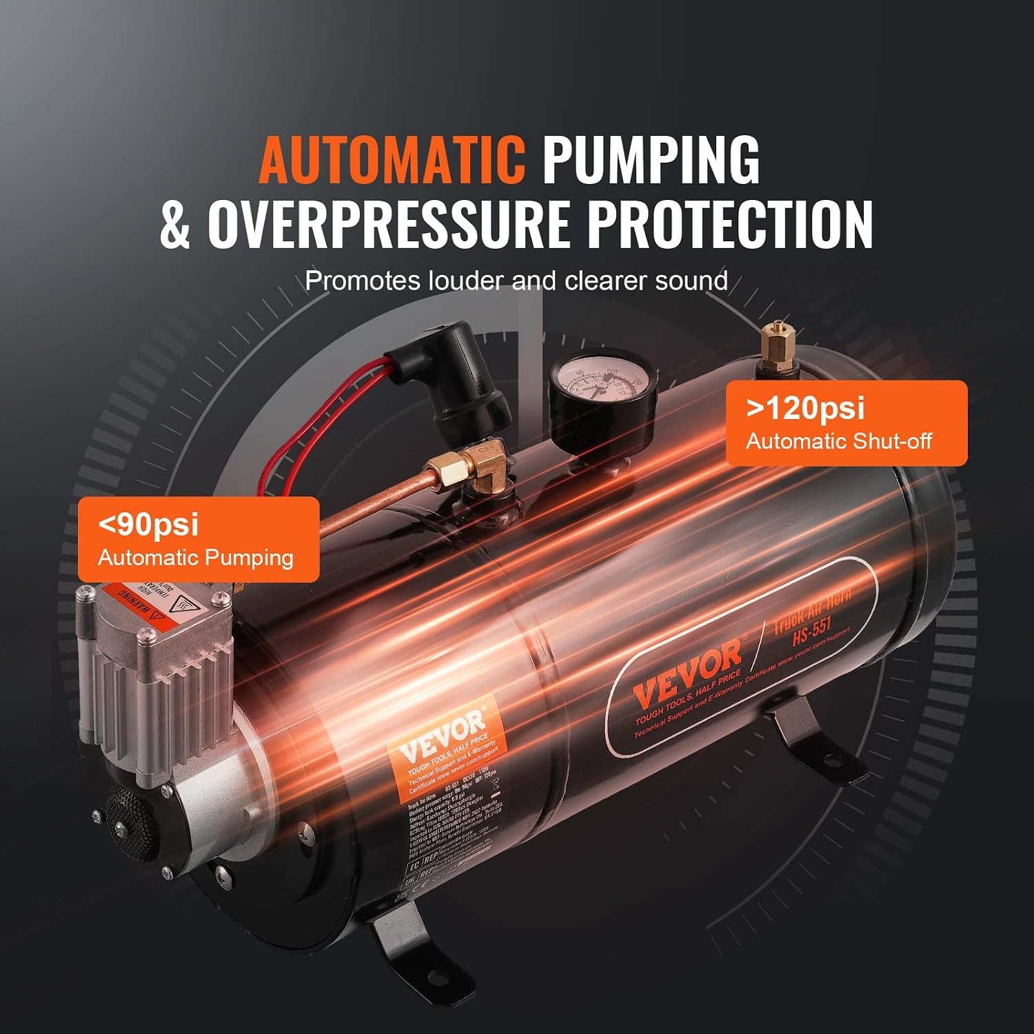VEVOR 12V Air Compressor Set with Tank 3L, Air Compressor Set, Air Compressor Set, 90-120 PSI Working Pressure, Integrated Air Compressor System for Train Air Horn, Tyre Inflating, Trucks,