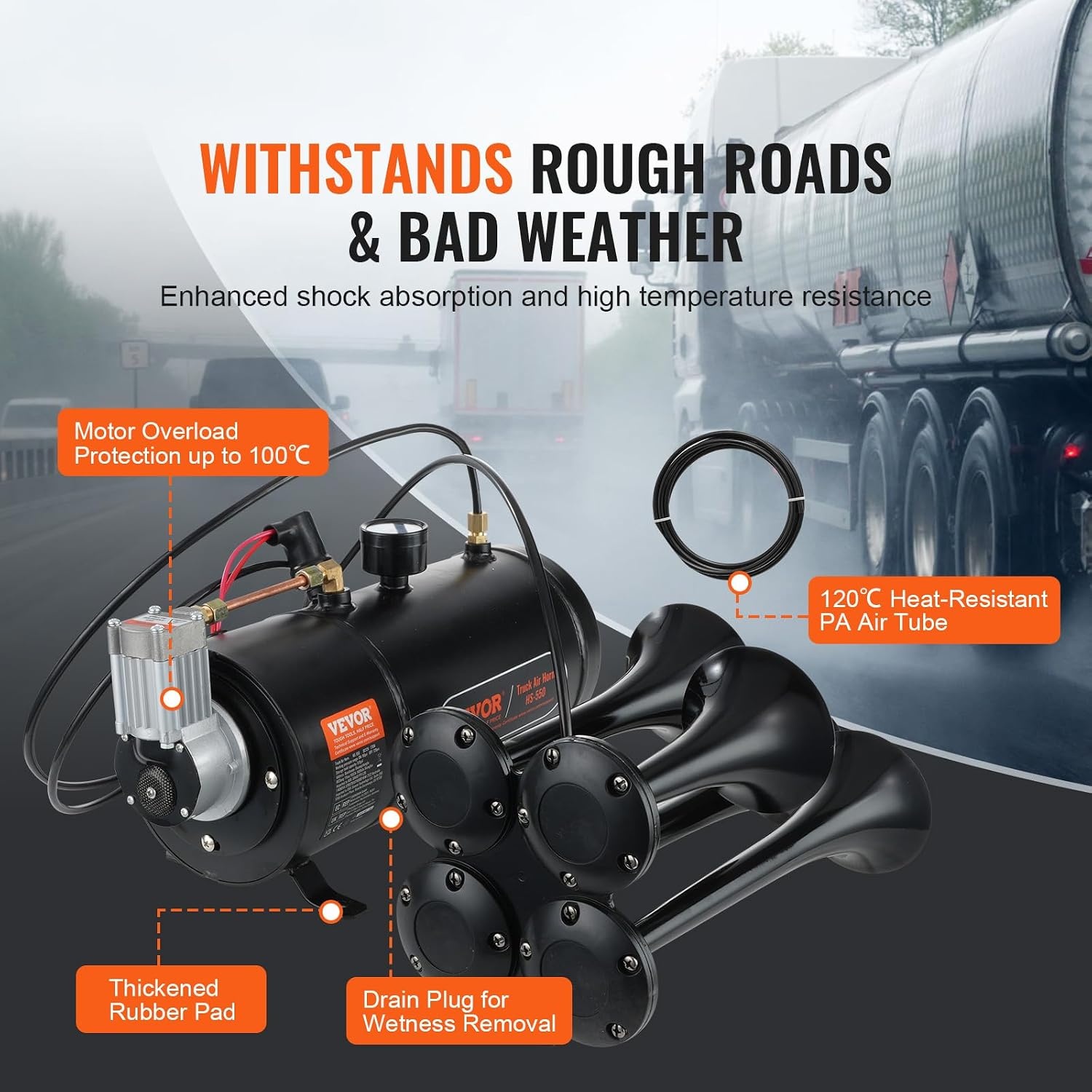 VEVOR 12V Air Compressor Set with Tank 3L, Air Compressor Set, Air Compressor Set, 90-120 PSI Working Pressure, Integrated Air Compressor System for Train Air Horn, Tyre Inflating, Trucks,
