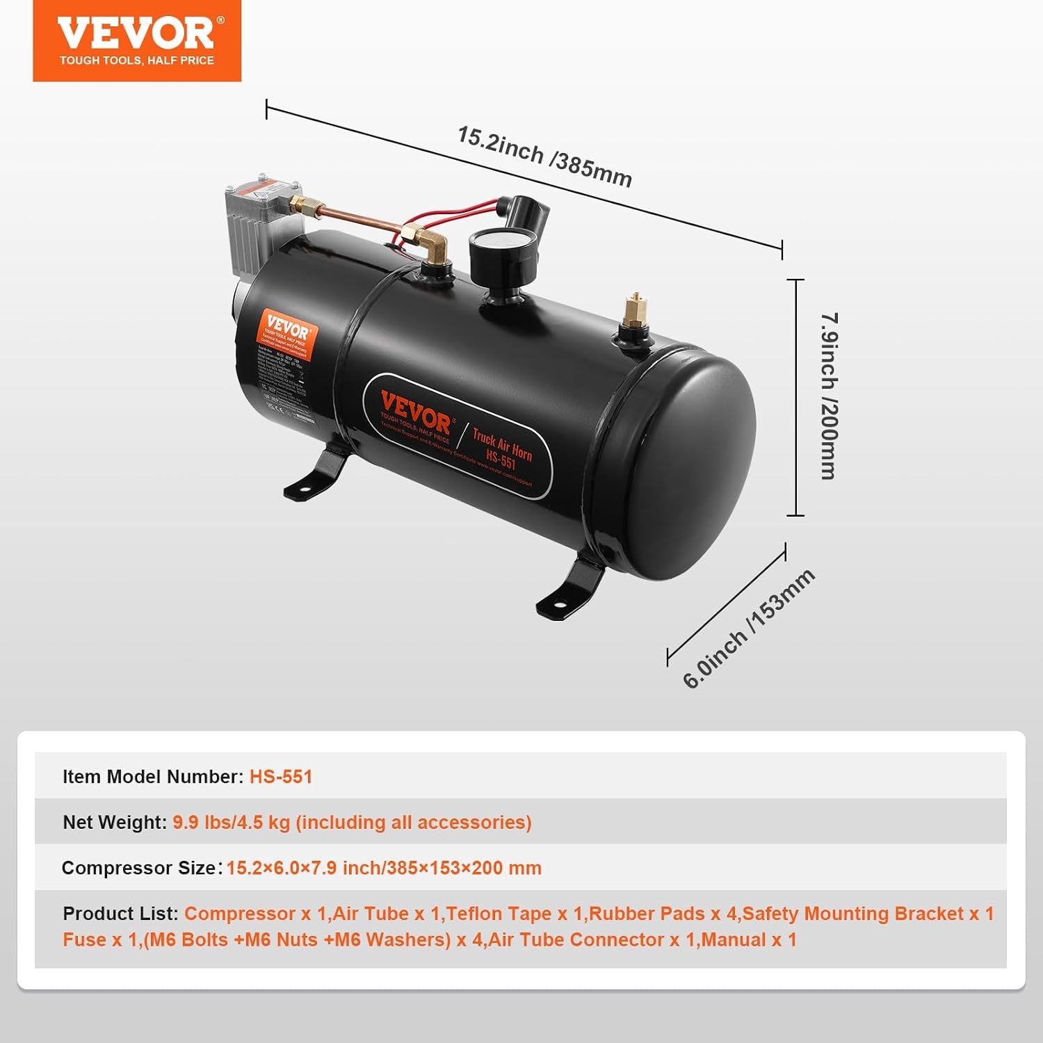 VEVOR 12V Air Compressor Set with Tank 3L, Air Compressor Set, Air Compressor Set, 90-120 PSI Working Pressure, Integrated Air Compressor System for Train Air Horn, Tyre Inflating, Trucks,