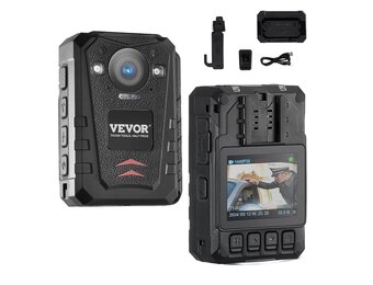 VEVOR Politiecamera 2K, waterdichte camera met 128 GB, met audio- en video-opname, ingebouwde batterij met 3500 mAh, lcd-scherm met hoge resolutie, GPS, infrarood nachtzicht