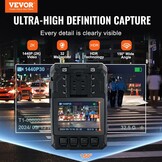 VEVOR Politiecamera 2K, waterdichte camera met 128 GB, met audio- en video-opname, ingebouwde batterij met 3500 mAh, lcd-scherm met hoge resolutie, GPS, infrarood nachtzicht