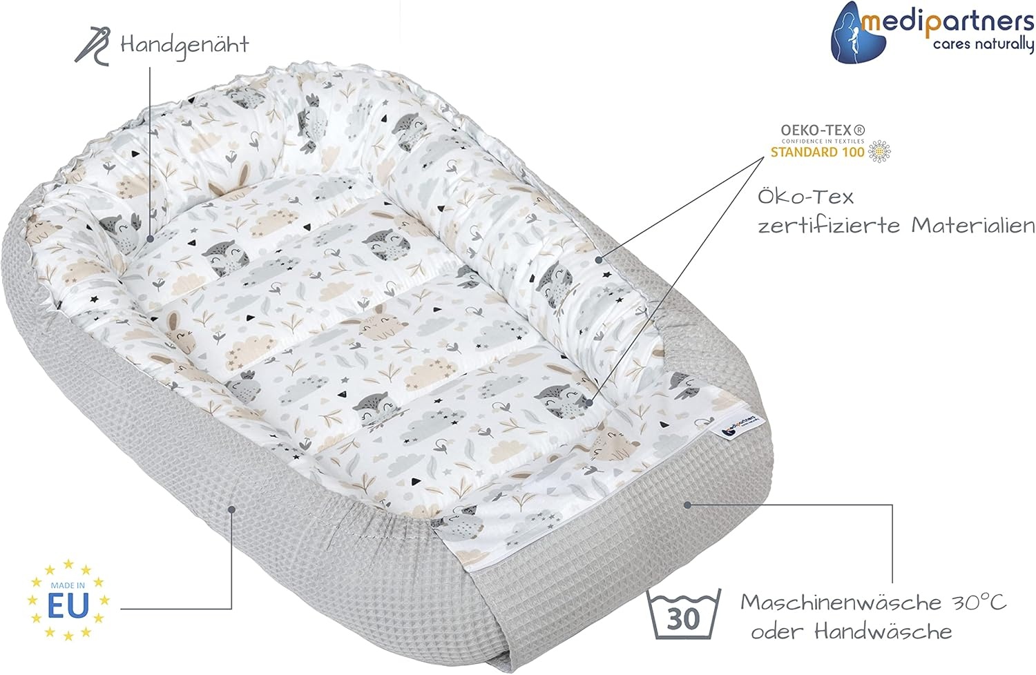 Babynest 100% Katoen Wafel Grijs - Omkeerbaar & Hypoallergeen (29% Korting!)