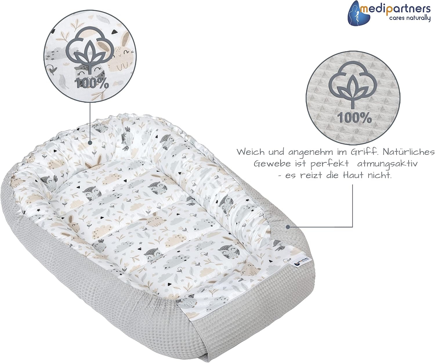 Babynest 100% Katoen Wafel Grijs - Omkeerbaar & Hypoallergeen (29% Korting!)