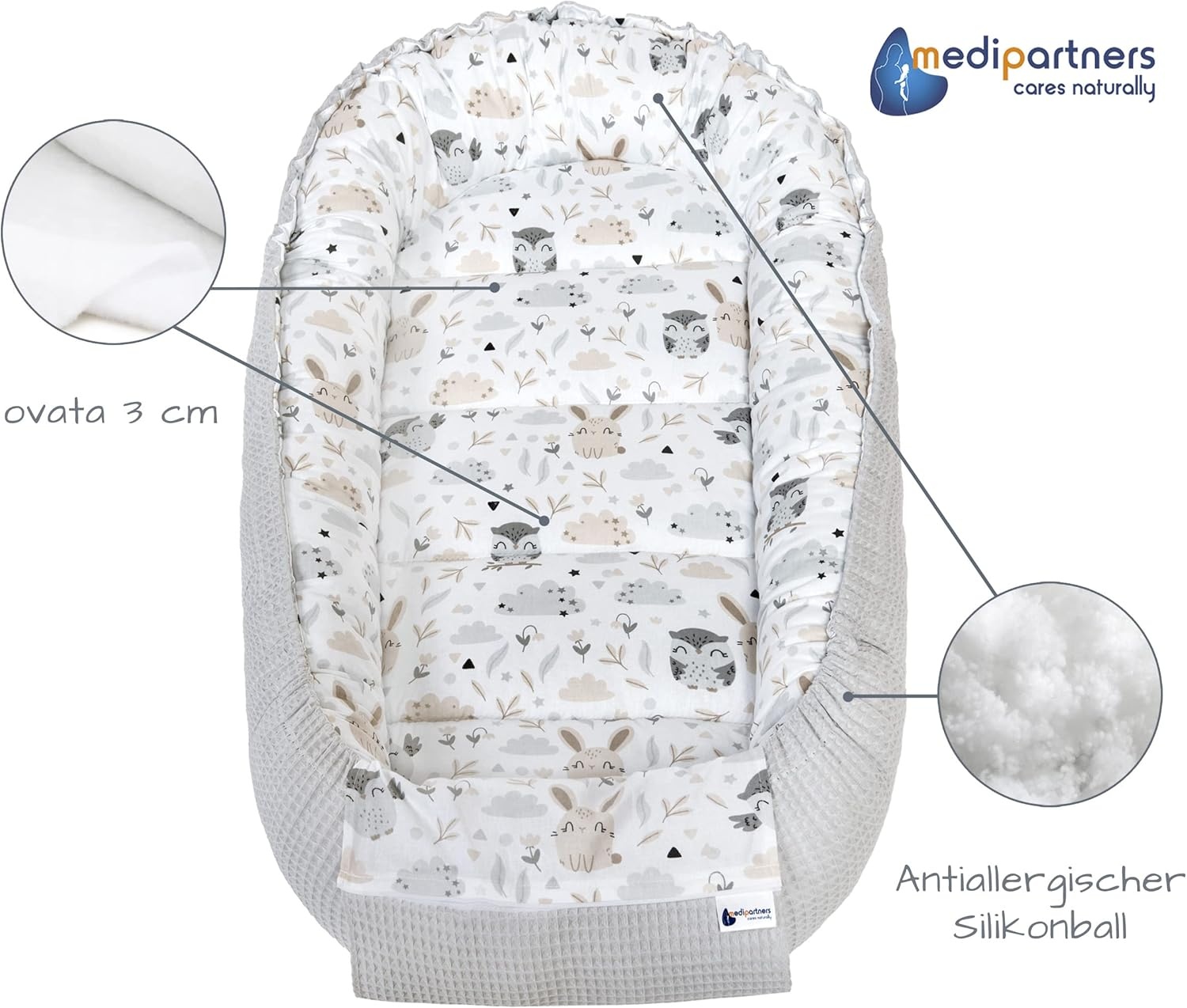 Babynest 100% Katoen Wafel Grijs - Omkeerbaar & Hypoallergeen (29% Korting!)