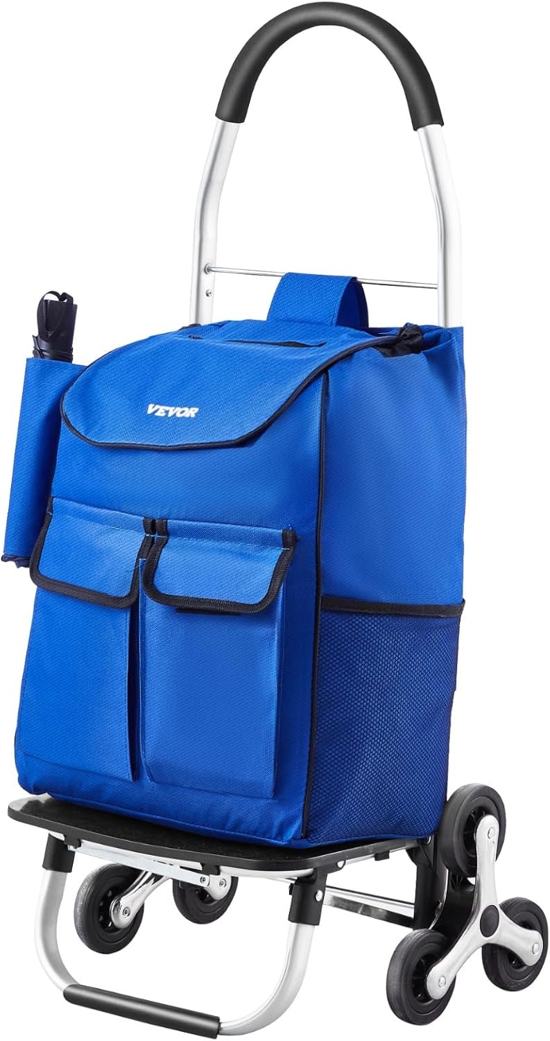 Opvouwbare Boodschappentrolley 36L met Klimwielen (Blauw)