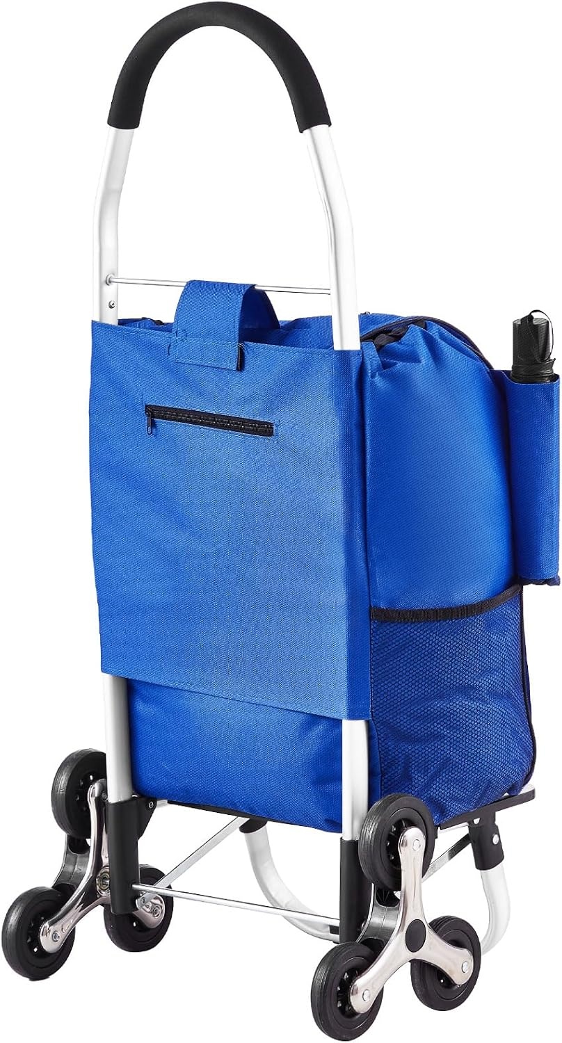 Opvouwbare Boodschappentrolley 36L met Klimwielen (Blauw)