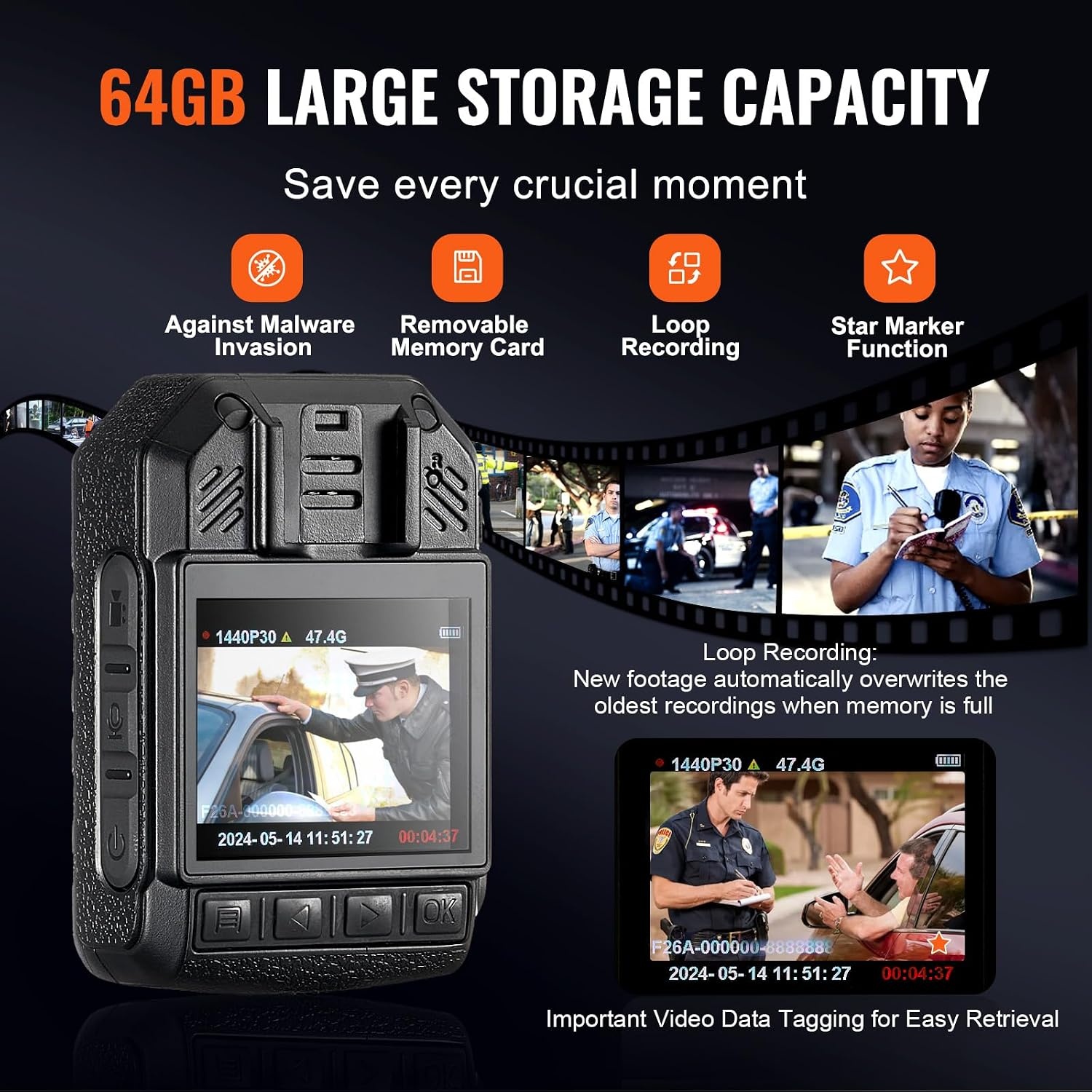 Bodycam 2K 64GB | Nachtvisie | Waterdicht | 150° Groothoek | 11+ Uur Accu | 29% Korting