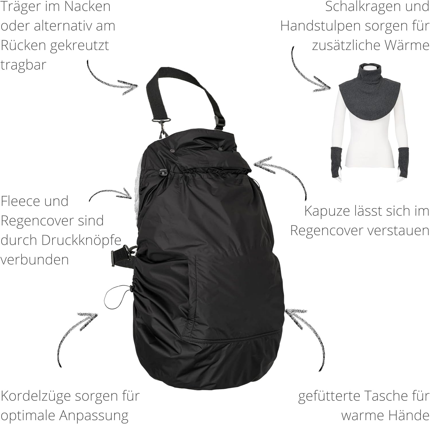 Warme Baby Draaghoes 3-in-1 met Regenhoes - Antraciet (29% Korting)