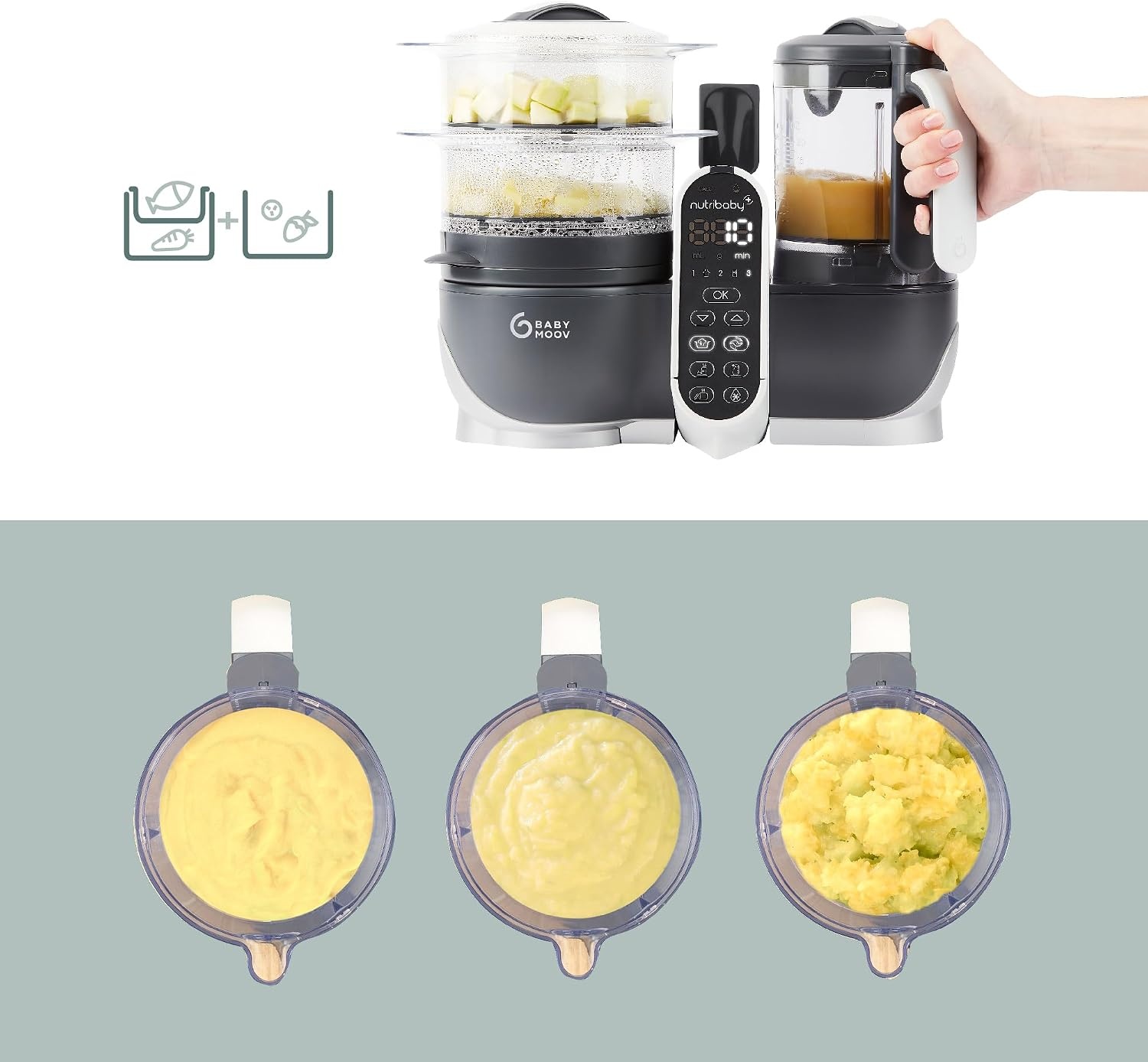 Keukenmachine Babyvoeding: Nutribaby Plus 6-in-1 (Grijs)