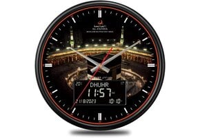 Islamitische Gebedsklok Digitale LED Wandklok Zwart - 5 Azan Alarmen - Wit Model!